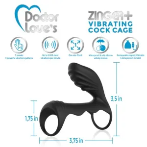 DOCTOR LOVE ZINGER  VIBRATING RECHARGEABLE COCK CAGE BLACK