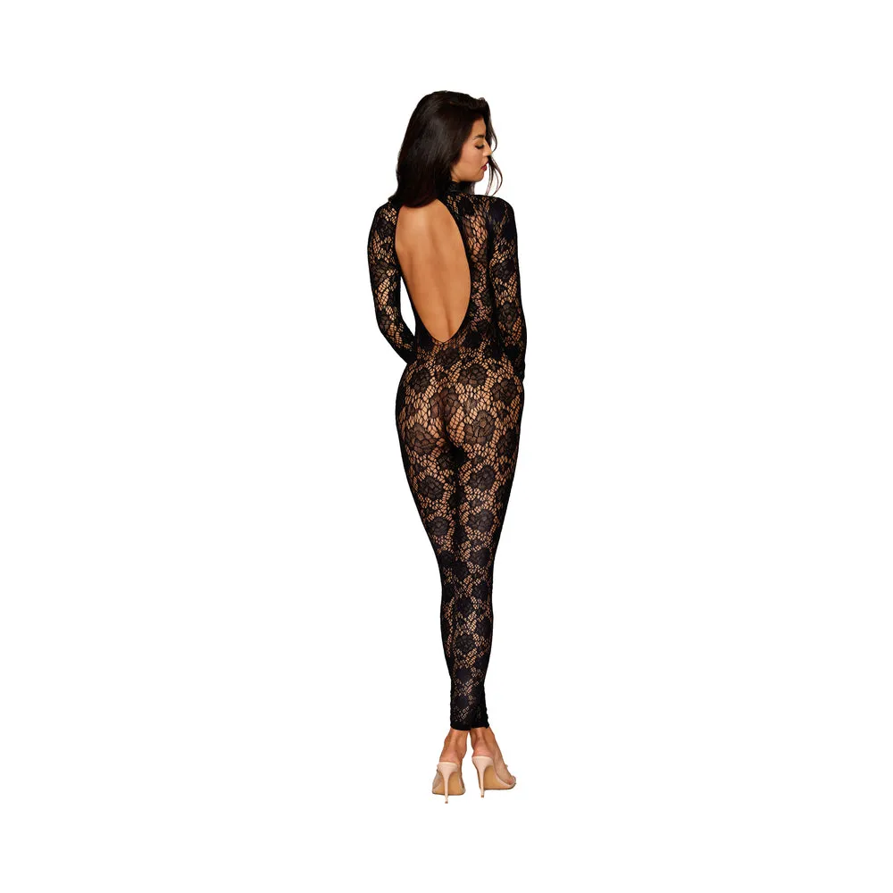 Dreamgirl Gloved Lace Mockneck Bodystocking with Open Back Black O/S