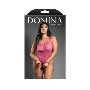 Fantasy Lingerie Domina One-Shoulder Mesh Teddy & Matching Rope Cuffs; Gold Hardware Queen Size