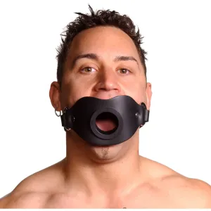 Feeder Locking Open Mouth Gag Black Leather O/S
