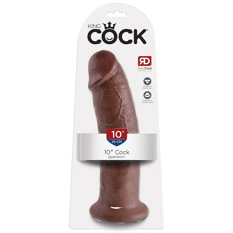 King Cock 10 in. Cock Realistic Dildo With Suction Cup Brown