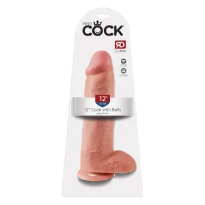 King Cock 12 in. Cock With Balls Realistic Suction Cup Dildo Beige