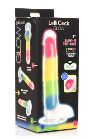 Lollicock 7 Glow- in- the- Dark Rainbow Silicone Dildo w/ Balls Rainb...