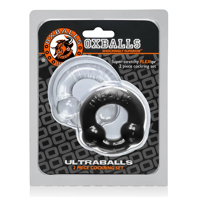 OxBalls Ultraballs. 2-Pack Cockring. Black & Clear