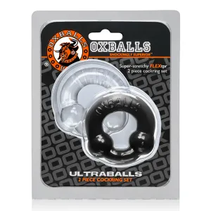 OxBalls Ultraballs. 2-Pack Cockring. Black & Clear