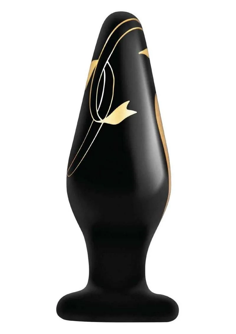 Secret Kisses 4.5' Handblown Wide Glass Plug - Black/Gold