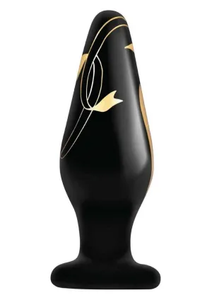Secret Kisses 4.5' Handblown Wide Glass Plug - Black/Gold