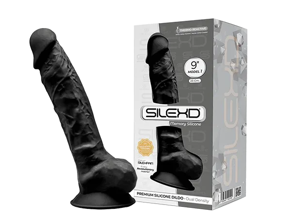 Silexd 9 Model 1 Silicone Realistic Dildo Suction Cup Balls Black